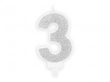 Žvakutė "3", sidabrinė (7cm)